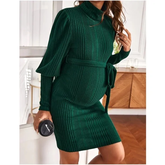 Maternity Ribbed Turtleneck Sweater Dress - Picture 4 of 13
